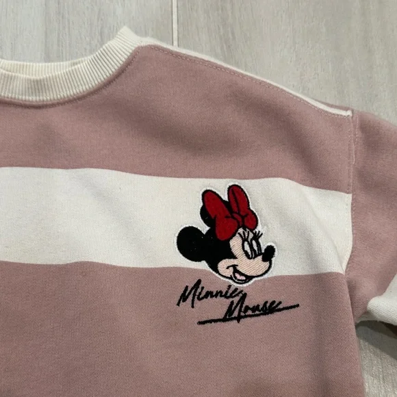Zara 3T Minnie Mouse Striped Sweatshirt Pink and White - Picture 3 of 10
